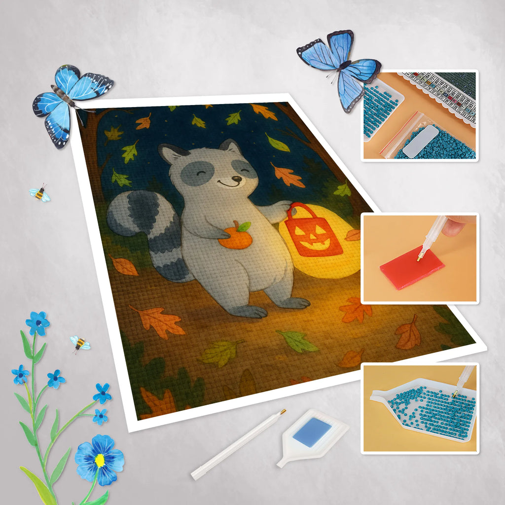Diamond Painting Raccoon Lantern Design Halloween, decoration, Martin singing, decor, gifts, giving