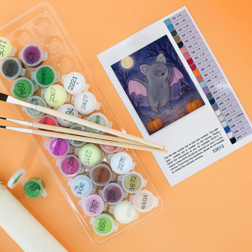 Paint by Numbers Bat Frighten Design Ausmalbild, DIY, Malen, Bastelidee, Kunstwerk, Baseln, Künstler, Kreativität, Malen nach Zahlen, Halloween, Deko, Martinssingen, Dekoration, Geschenke, Schenken