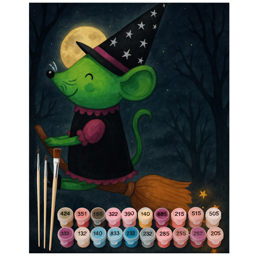 Malowanie według numerów Czarownica lata Design DIY, Malen, Kreativität, Baseln, Künstler, Bastelidee, Malen nach Zahlen, Ausmalbild, Kunstwerk, Halloween, Deko, Martinssingen, Dekoration, Geschenke, Schenken