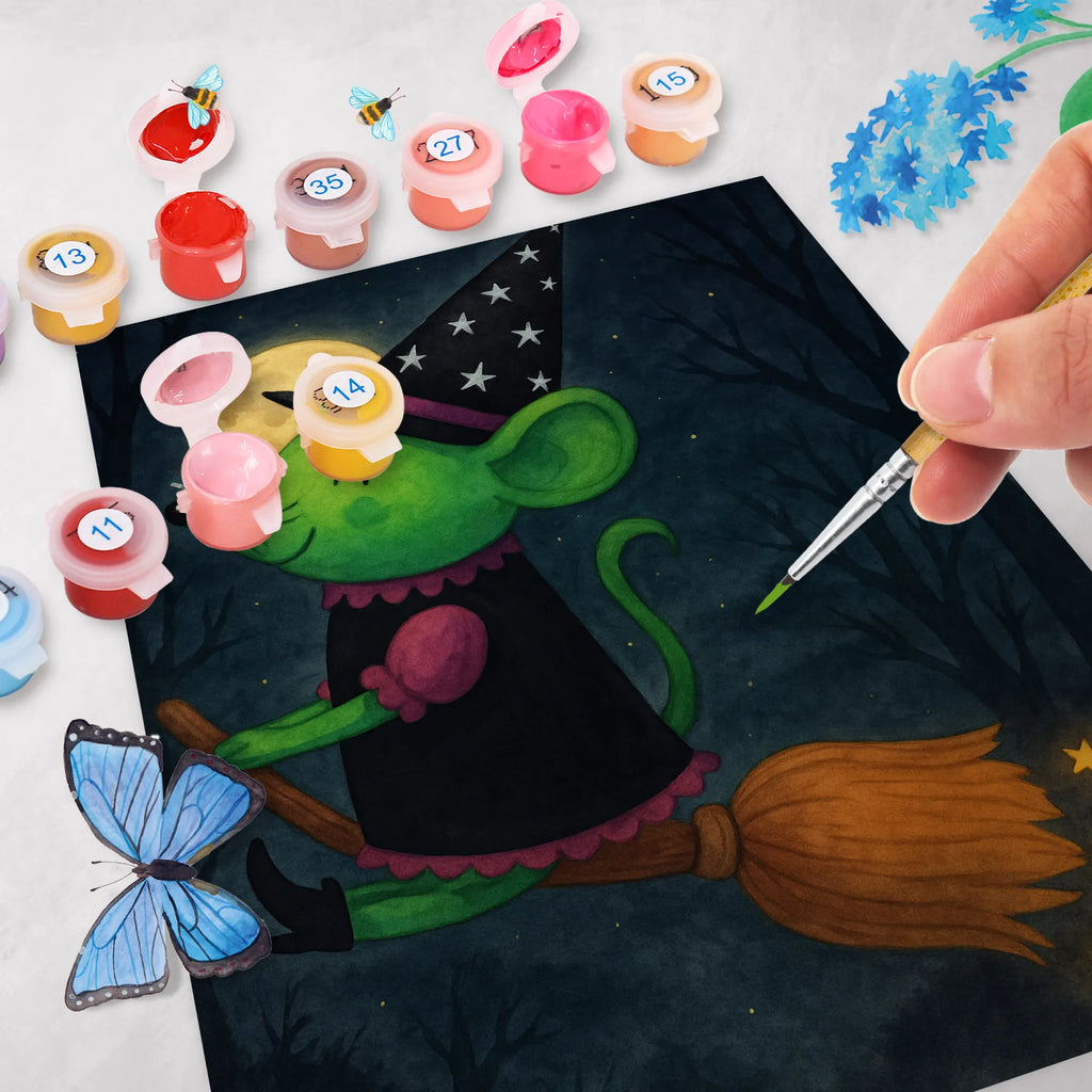 Malowanie według numerów Czarownica lata Design DIY, Malen, Kreativität, Baseln, Künstler, Bastelidee, Malen nach Zahlen, Ausmalbild, Kunstwerk, Halloween, Deko, Martinssingen, Dekoration, Geschenke, Schenken