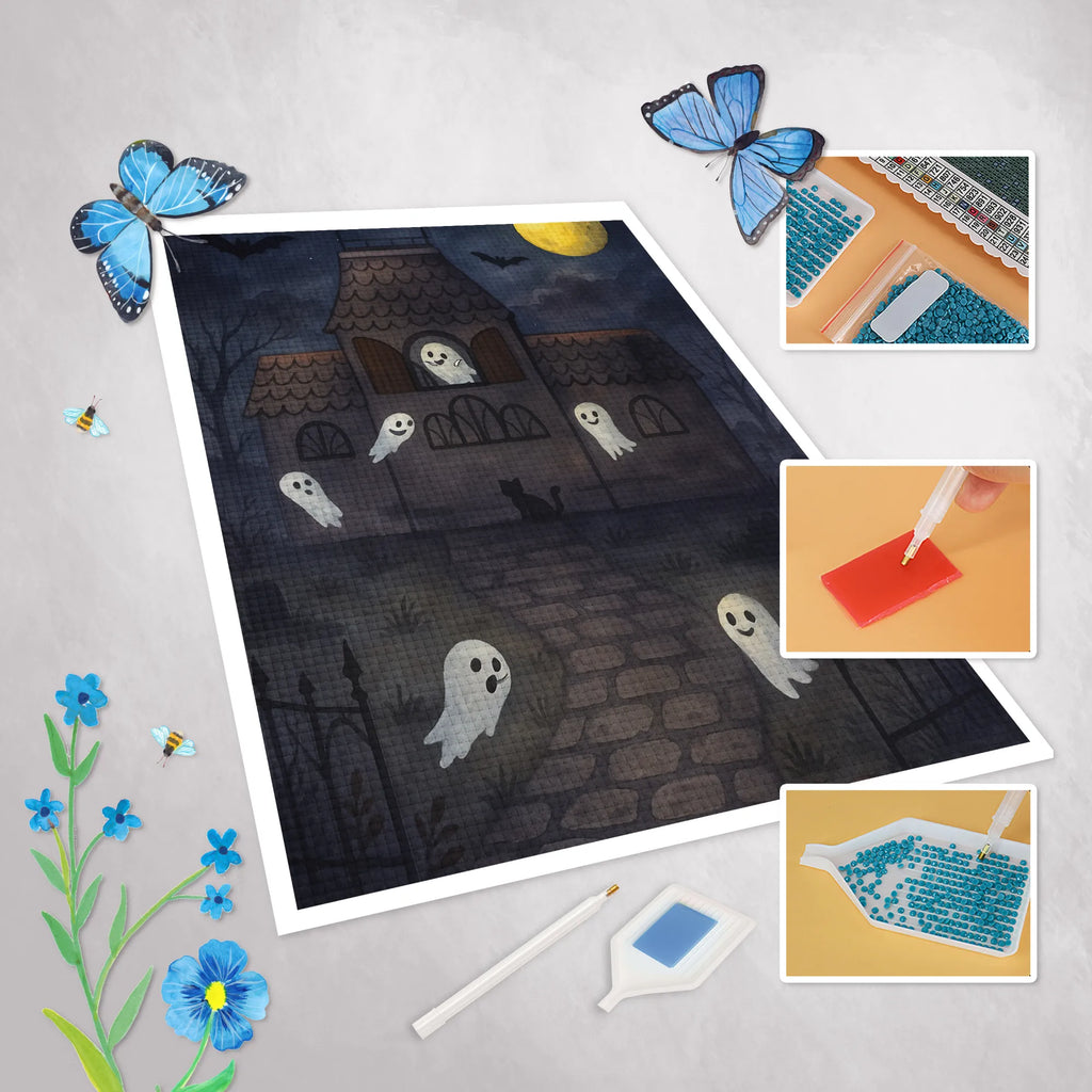 Diamond Painting Ghosts Villa Design Halloween, decoration, Martin singing, decor, gifts, giving