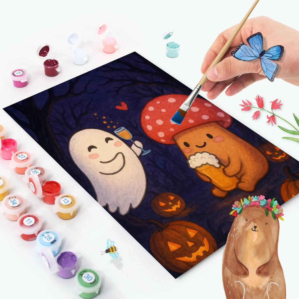 Paint by Numbers Ghost Cheers Design Bastelidee, Malen nach Zahlen, Kreativität, Baseln, DIY, Künstler, Ausmalbild, Kunstwerk, Malen, Halloween, Deko, Martinssingen, Dekoration, Geschenke, Schenken, Sekt, Fliegenpilz, Bier, Gespenst, Pils