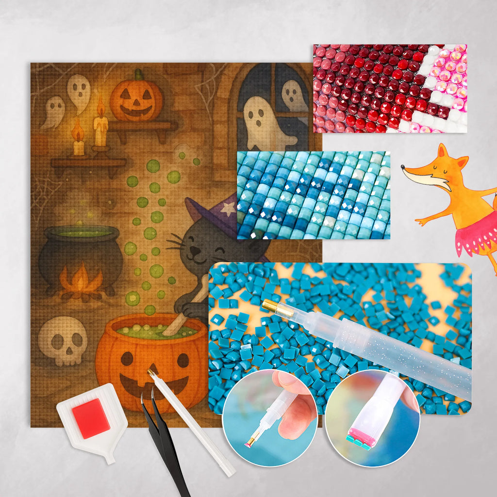 Diamond Painting Male Cat Cauldron Design Halloween, decoration, Martin singing, decor, gifts, giving