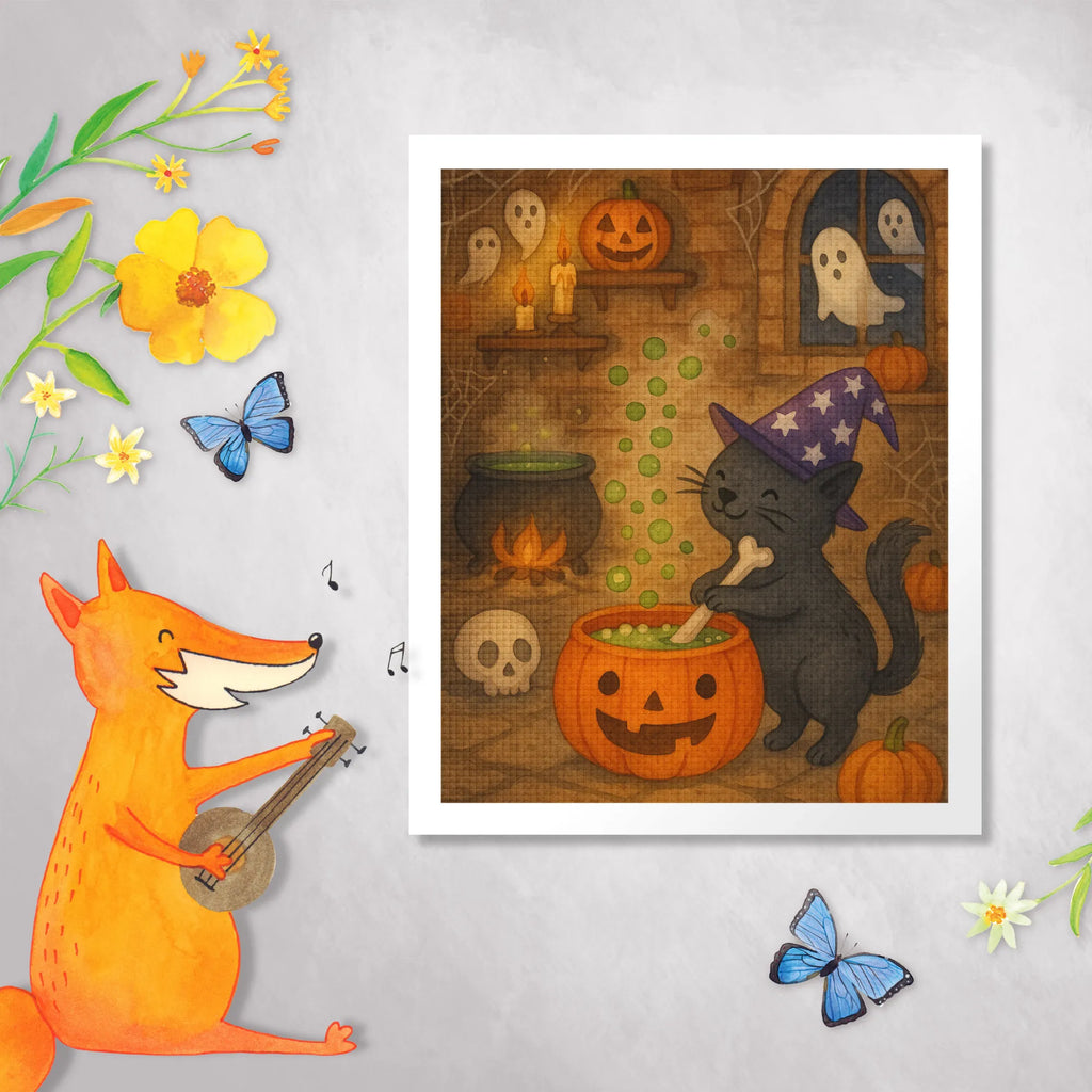 Diamond Painting Male Cat Cauldron Design Halloween, decoration, Martin singing, decor, gifts, giving