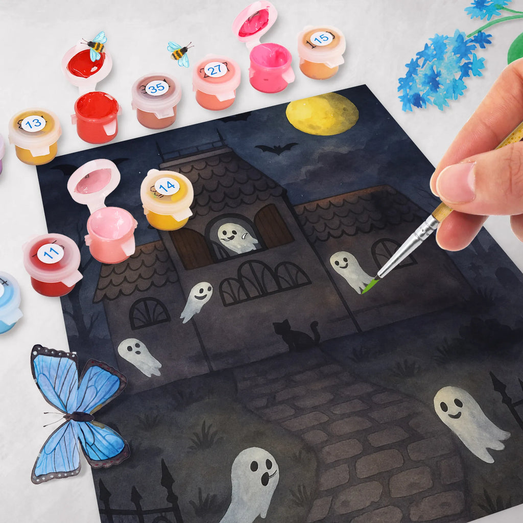 Malowanie według numerów Duchy Willa Design Kreativität, Baseln, Kunstwerk, Malen, Künstler, DIY, Ausmalbild, Malen nach Zahlen, Bastelidee, Halloween, Deko, Martinssingen, Dekoration, Geschenke, Schenken