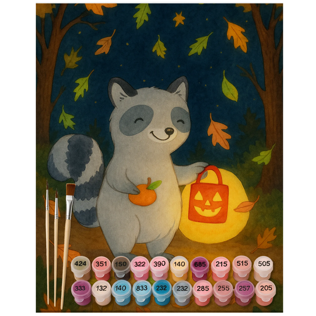 Malowanie według numerów szop pracz latarnia Design Ausmalbild, Malen, DIY, Kunstwerk, Kreativität, Baseln, Malen nach Zahlen, Künstler, Bastelidee, Halloween, Deko, Martinssingen, Dekoration, Geschenke, Schenken, Süßes sonst gibt's saures, Waschbär, Halloween Deko, Laterne, Trick or Treat, Herbst