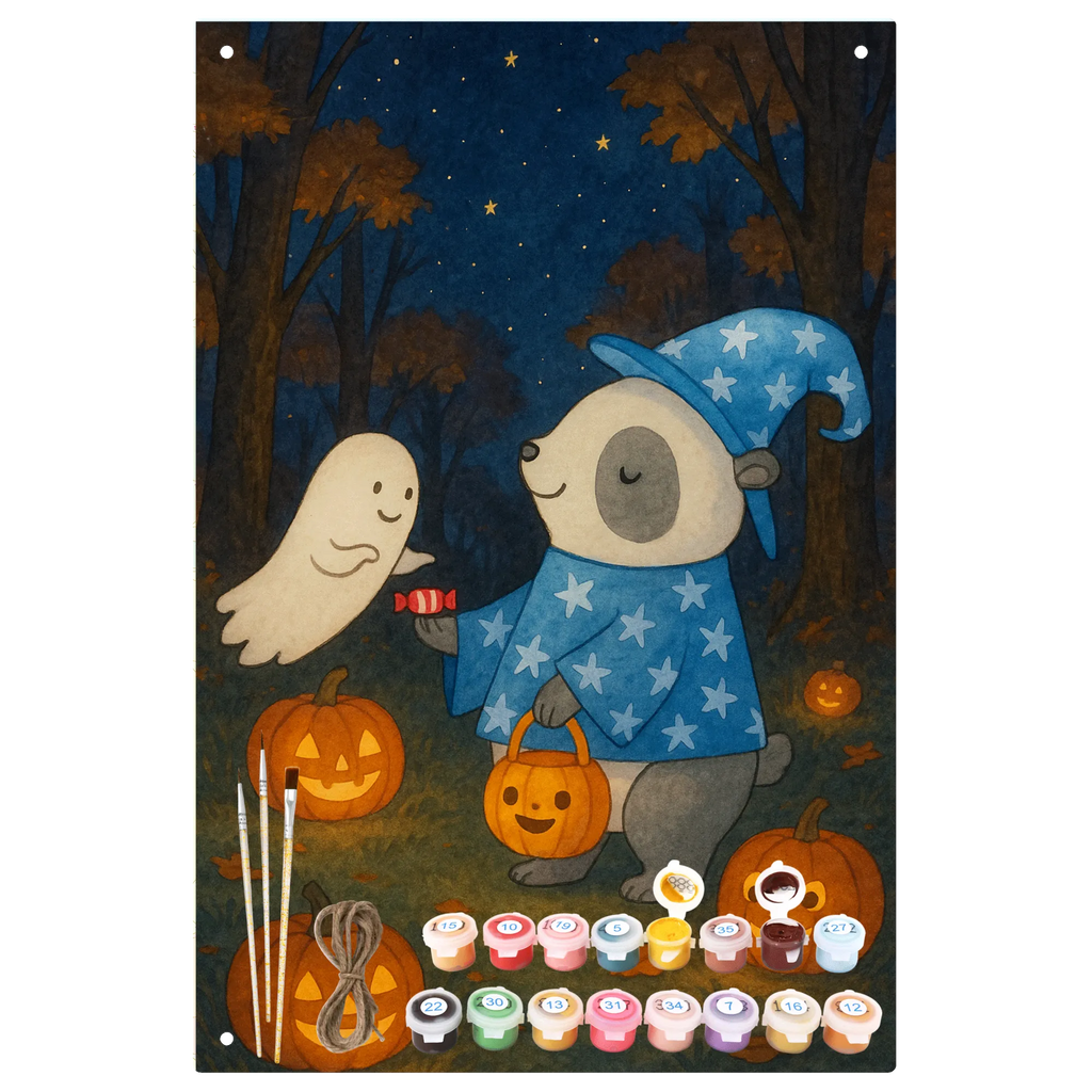 Metalowy szyld do malowania po numerach Panda Czarodziej Design Halloween, dekoracje, Martinssingen, dekoracja, prezenty, dawanie