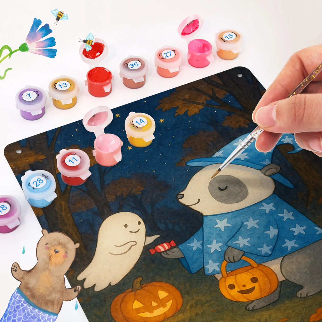 Metalowy szyld do malowania po numerach Panda Czarodziej Design Halloween, dekoracje, Martinssingen, dekoracja, prezenty, dawanie