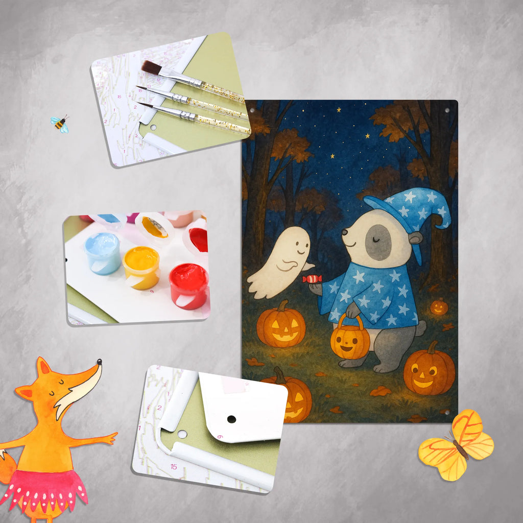 Metalowy szyld do malowania po numerach Panda Czarodziej Design Halloween, dekoracje, Martinssingen, dekoracja, prezenty, dawanie