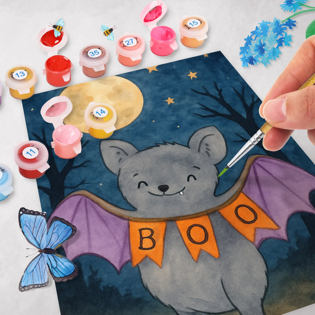 Malowanie według numerów nietoperz Buu Design Baseln, Künstler, Malen, Kunstwerk, Kreativität, Ausmalbild, Malen nach Zahlen, DIY, Bastelidee, Halloween, Deko, Martinssingen, Dekoration, Geschenke, Schenken