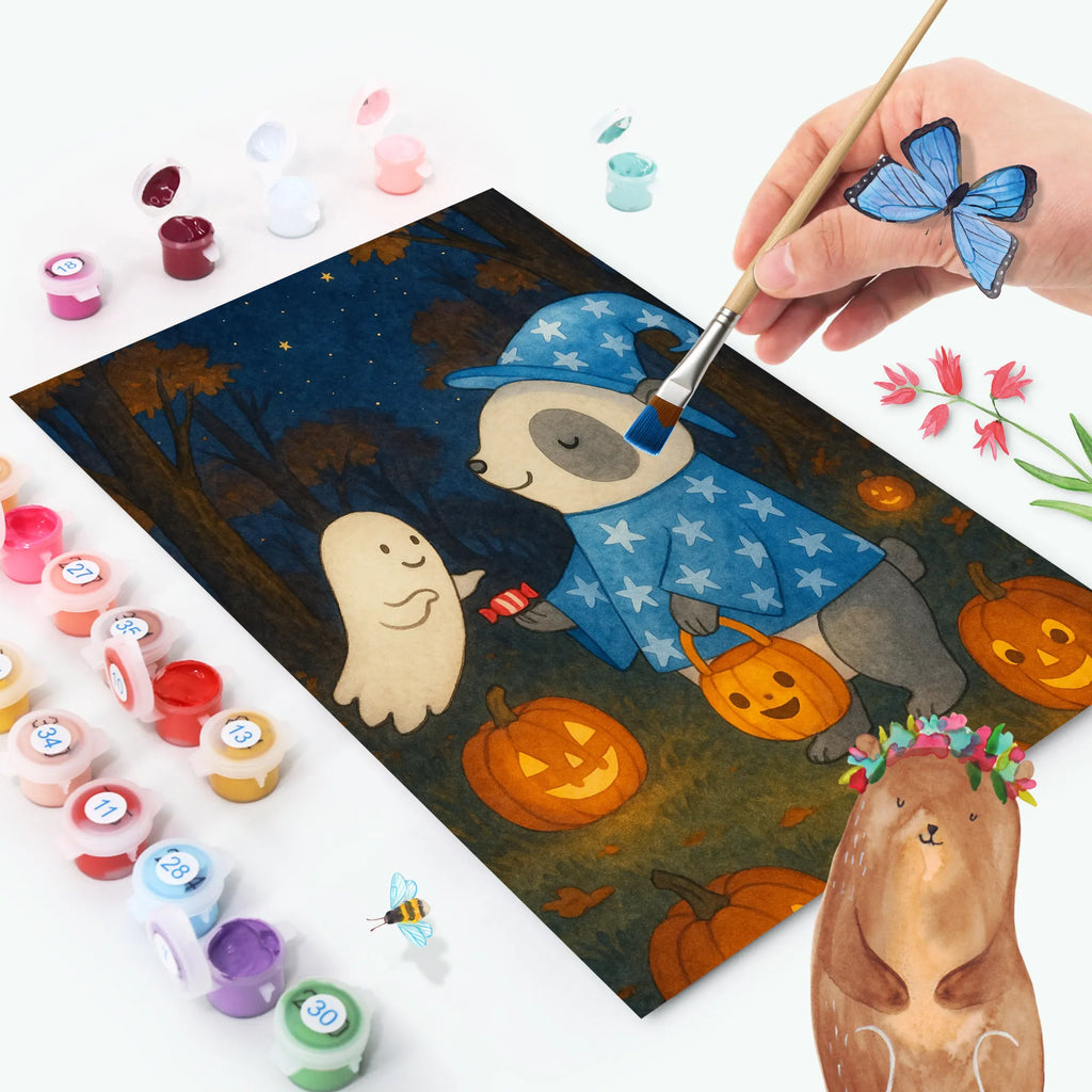 Malowanie według numerów Panda Czarodziej Design Bastelidee, Baseln, Malen nach Zahlen, DIY, Malen, Ausmalbild, Künstler, Kunstwerk, Kreativität, Halloween, Deko, Martinssingen, Dekoration, Geschenke, Schenken, Zauberer, Süßes sonst gibt's saures, Panda, Trick or Treat, Gespenst, Halloween Deko