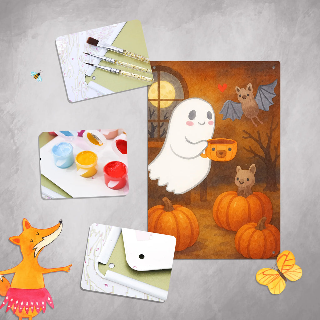 Paint by Numbers Metal Sign Ghost Coffee Design Halloween, decoration, Martin singing, decor, gifts, giving