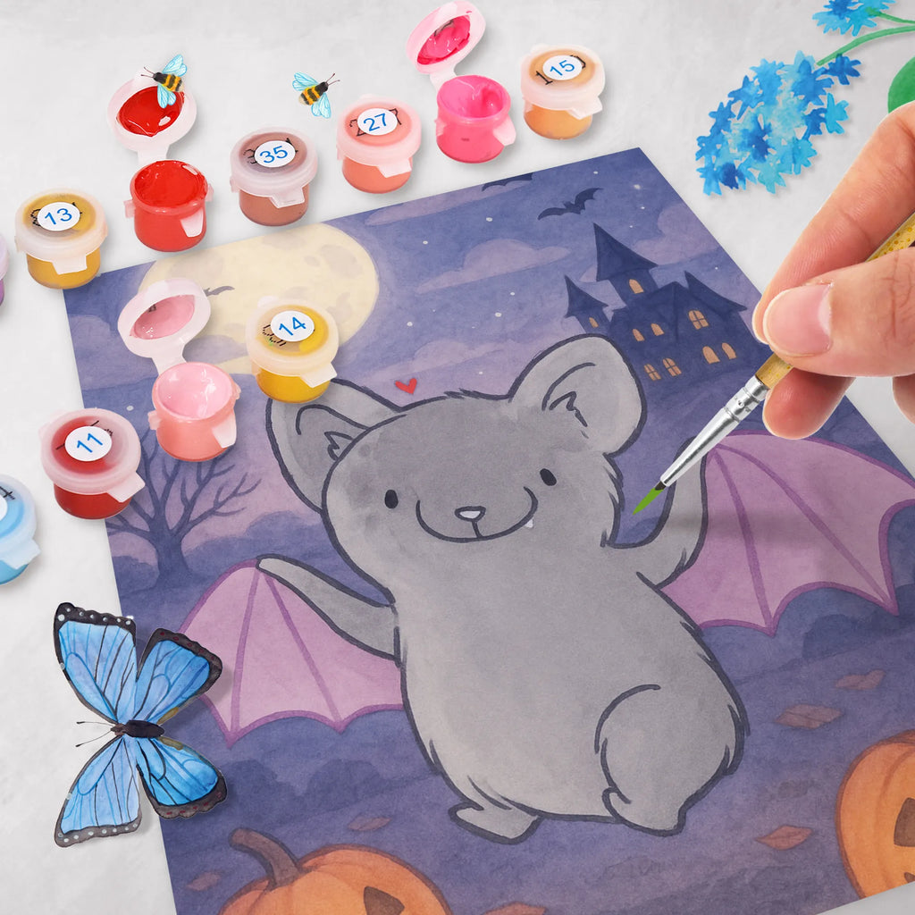 Malowanie według numerów nietoperz Klasyczny Design Kunstwerk, Ausmalbild, DIY, Malen nach Zahlen, Malen, Kreativität, Bastelidee, Künstler, Baseln, Halloween, Deko, Martinssingen, Dekoration, Geschenke, Schenken