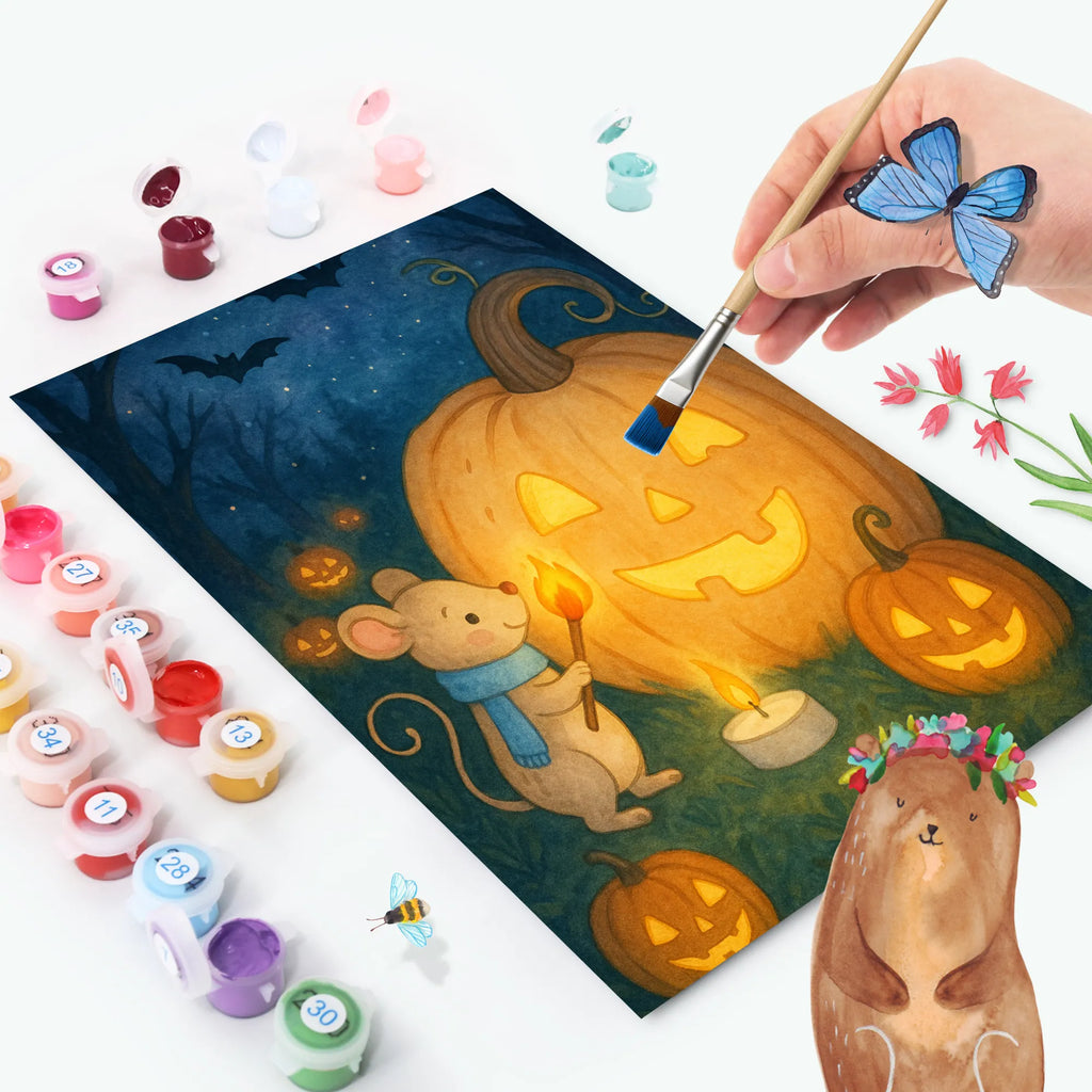 Malowanie według numerów dynia mysz Design DIY, Kunstwerk, Bastelidee, Kreativität, Künstler, Malen nach Zahlen, Malen, Ausmalbild, Baseln, Halloween, Deko, Martinssingen, Dekoration, Geschenke, Schenken, Kerzen, Trick or Treat, Halloween Deko, Süßes sonst gibt's saures, Maus, Kürbis