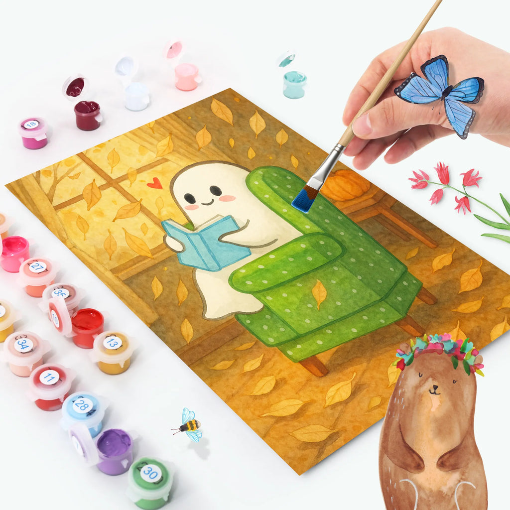 Paint by Numbers Ghost Book Design Baseln, Bastelidee, Kreativität, Ausmalbild, Künstler, Malen nach Zahlen, Malen, Kunstwerk, DIY, Halloween, Deko, Martinssingen, Dekoration, Geschenke, Schenken, gemütlich, Buch, Gespenst, Herbst