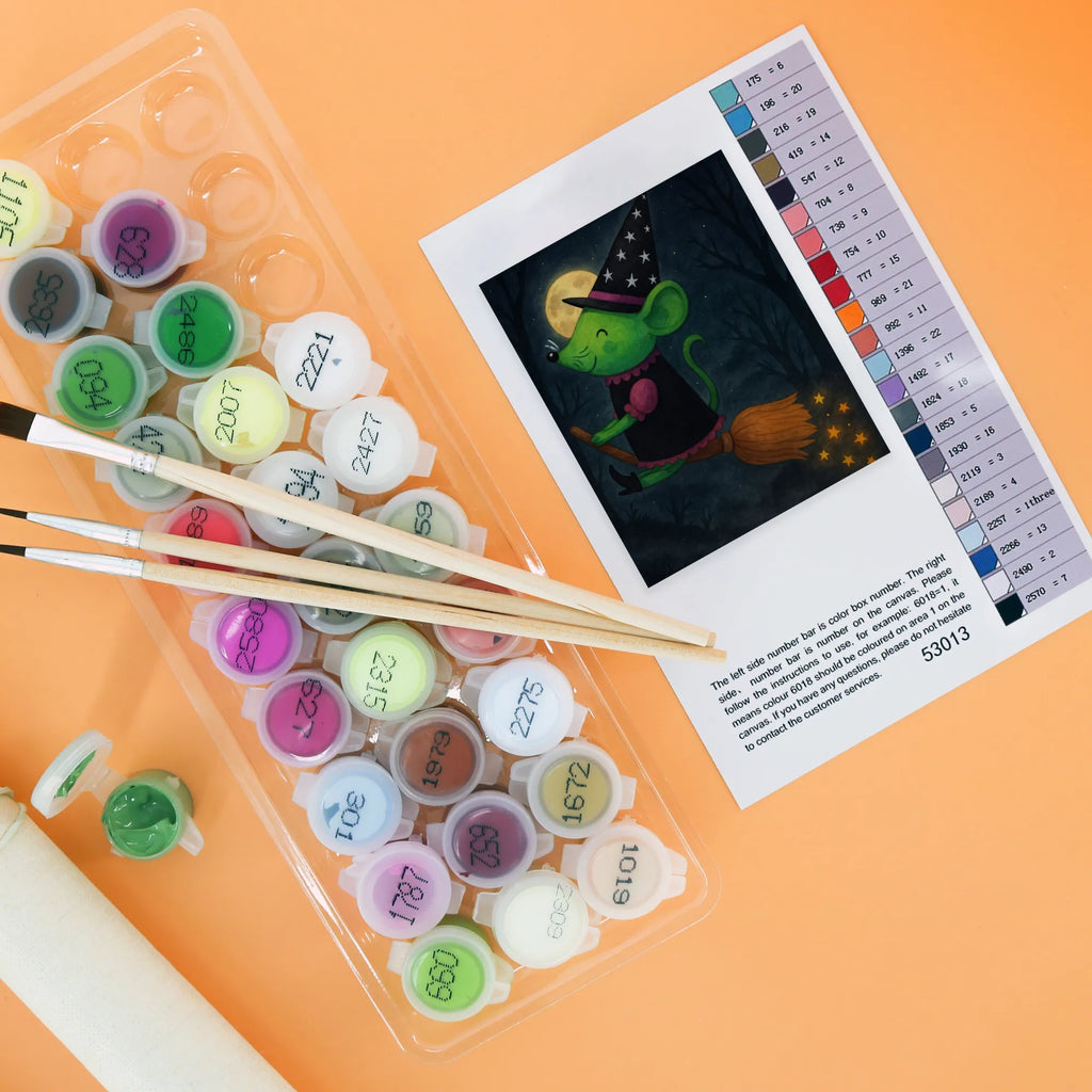 Malowanie według numerów Czarownica lata Design DIY, Malen, Kreativität, Baseln, Künstler, Bastelidee, Malen nach Zahlen, Ausmalbild, Kunstwerk, Halloween, Deko, Martinssingen, Dekoration, Geschenke, Schenken