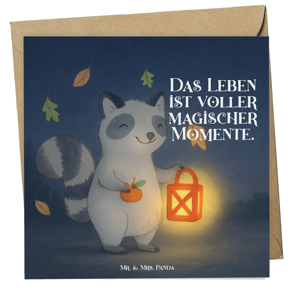 Deluxe Karte Waschbär Laterne Design faltkarte, anlasskarte, Klappkarte, Glückwunschkarte, Grußkarte, doppelkarte, Schenken, Geschenke, Deko, Dekoration, Halloween, Martinssingen, Trick Or Treat, Waschbär, Halloween Deko, Süßes Sonst Gibt's Saures, Laterne, Herbst
