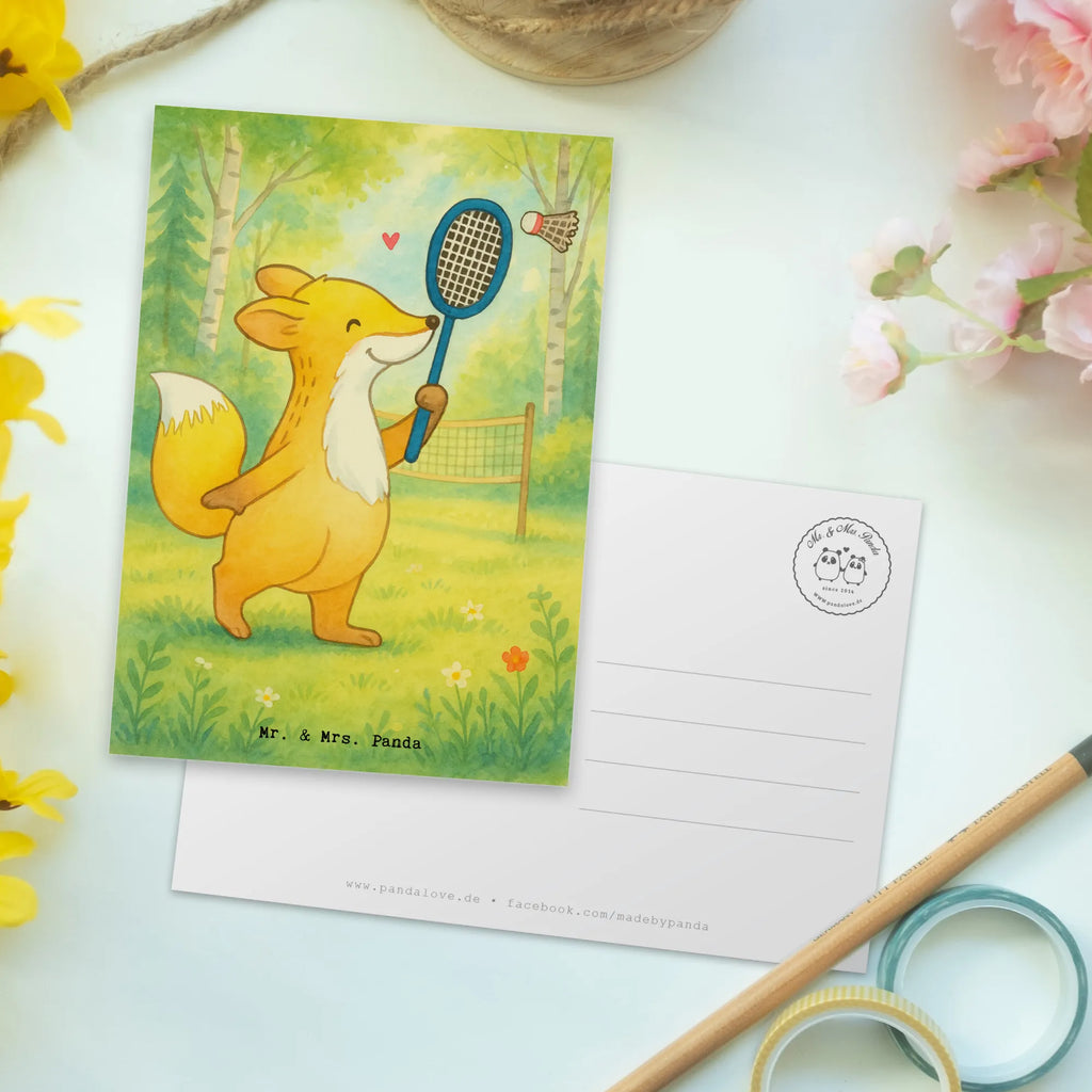 Postcard Fox play badminton Design Gift, giving, thank you, award, profit, athlete, Play shuttlecock