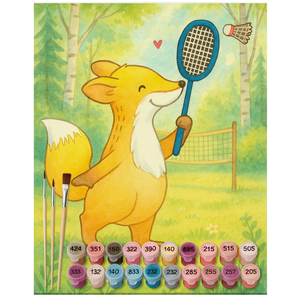 Paint by Numbers Fox play badminton Design Gift, giving, thank you, award, profit, athlete, Play shuttlecock