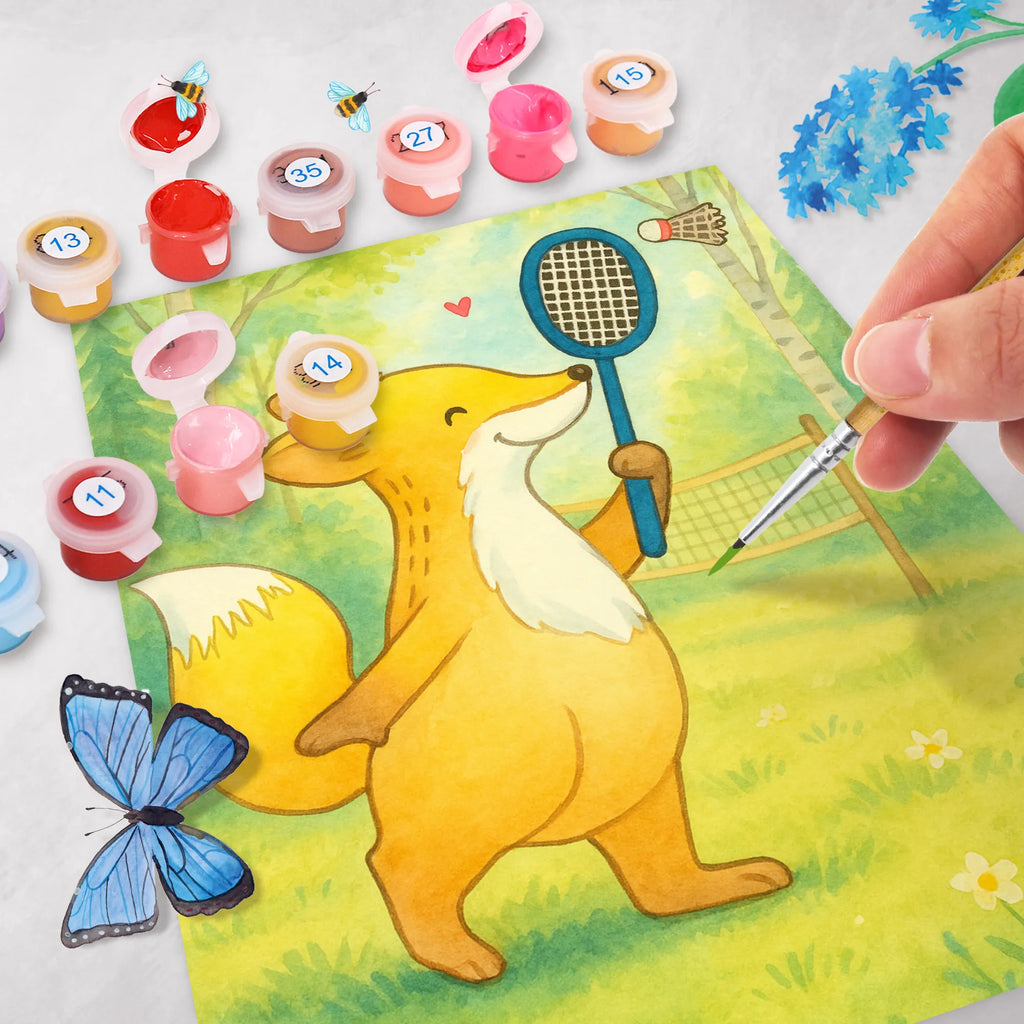 Paint by Numbers Fox play badminton Design Gift, giving, thank you, award, profit, athlete, Play shuttlecock