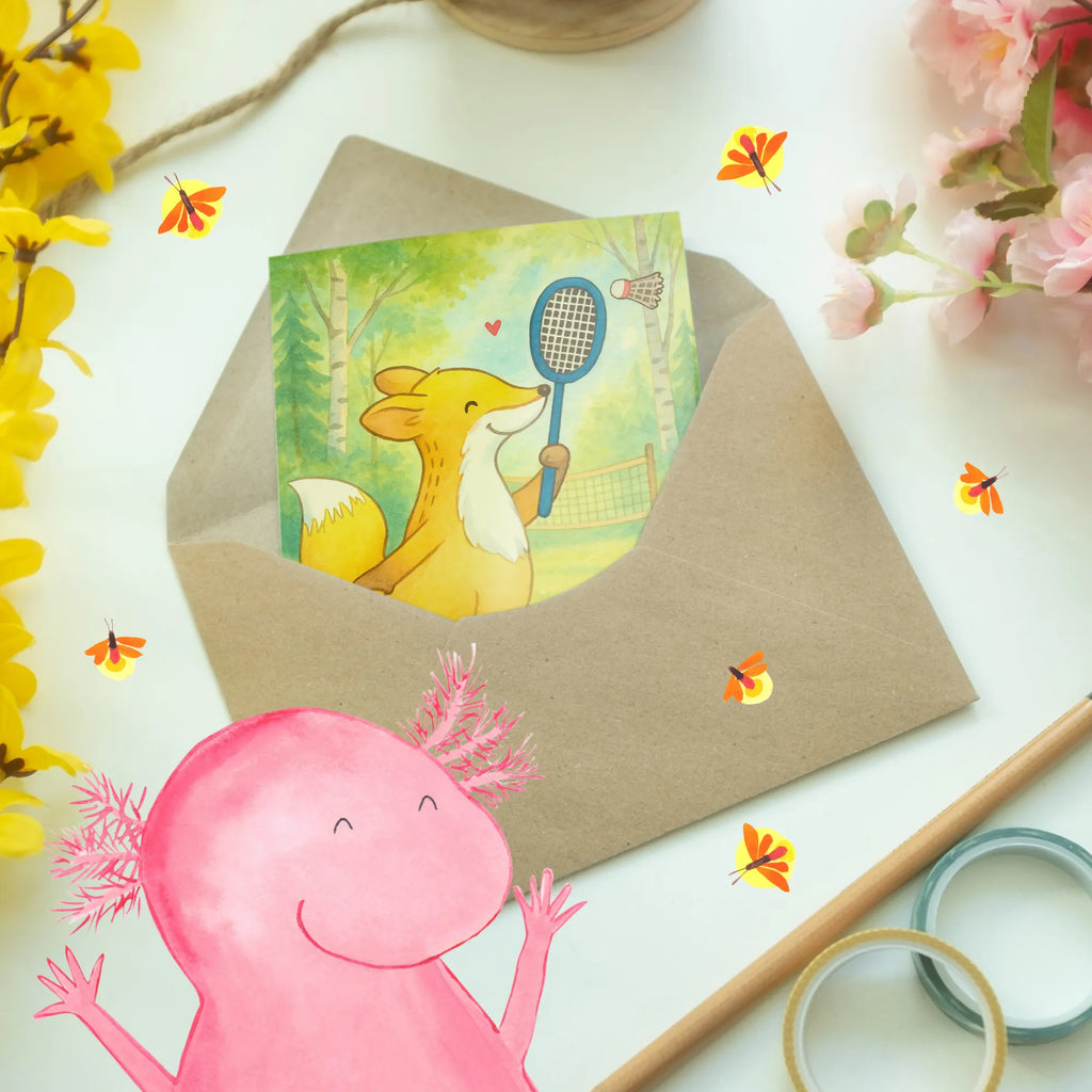 Grußkarte Fuchs Federball spielen Design Abschluss, Aufmunterung, Frau, Lieblingsmensch, witzig, Geburtstagskarte, Oma, Mädchen, Karte, Mama, Taufe, Opa, Junge, Freundin, Freund, liebevoll, Hochzeitskarte, Ostern, Weihnachten, Einladungskarte, Glücklich, Hochzeit, Papa, Ansichtskarten, Grußkarte, Trauerkarte, Geschenkideen, Glückwunschkarte, Beileid, Abitur, cool, Klappkarte, Geschenk, Schenken, Sport, Sportart, Hobby, Danke, Dankeschön, Auszeichnung, Gewinn, Sportler, Badminton, Federball spielen