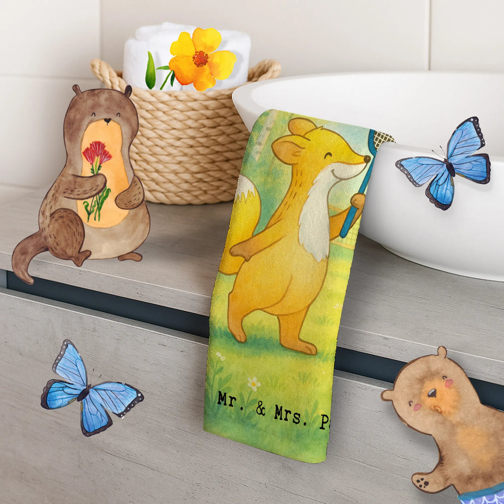 Guest towel Fox play badminton Design Gift, giving, thank you, award, profit, athlete, Play shuttlecock