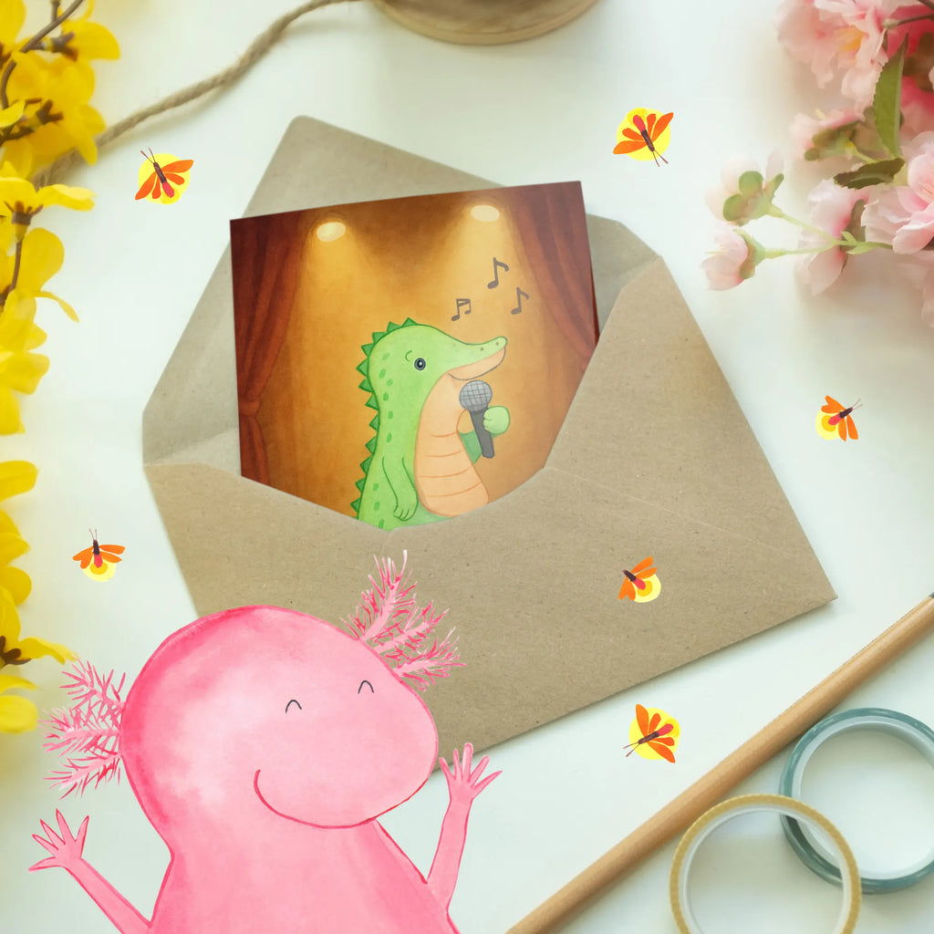 Grußkarte Krokodil Singen Design Opa, Beileid, Trauerkarte, witzig, Aufmunterung, Frau, Abschluss, liebevoll, Klappkarte, Hochzeitskarte, Geburtstagskarte, Lieblingsmensch, Hochzeit, Abitur, Einladungskarte, Ostern, Mama, Karte, Ansichtskarten, cool, Geschenkideen, Junge, Papa, Taufe, Freundin, Oma, Glückwunschkarte, Glücklich, Freund, Weihnachten, Mädchen, Grußkarte, Geschenk, Schenken, Sport, Sportart, Hobby, Danke, Dankeschön, Auszeichnung, Gewinn, Sportler, Live Auftritt, Singen, Band, Hobbysänger, Gesang