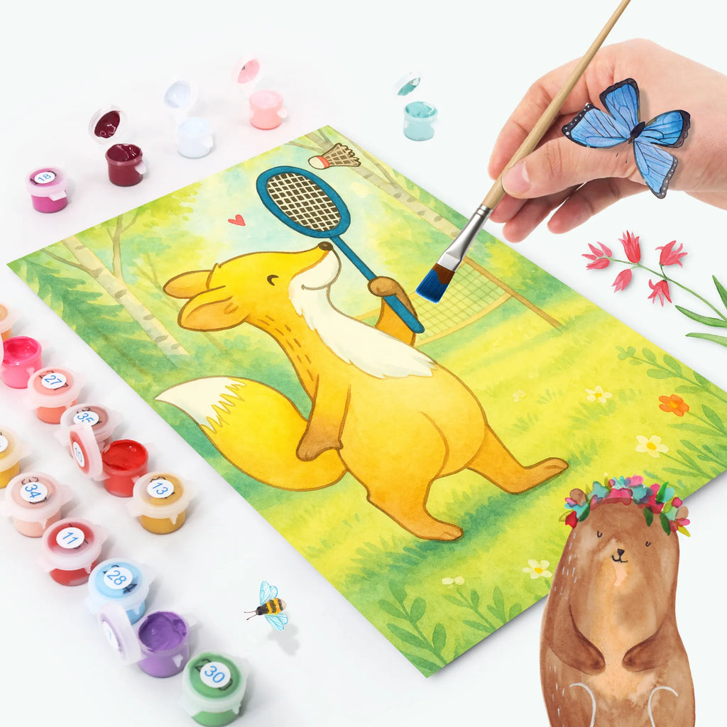 Paint by Numbers Fox play badminton Design Gift, giving, thank you, award, profit, athlete, Play shuttlecock