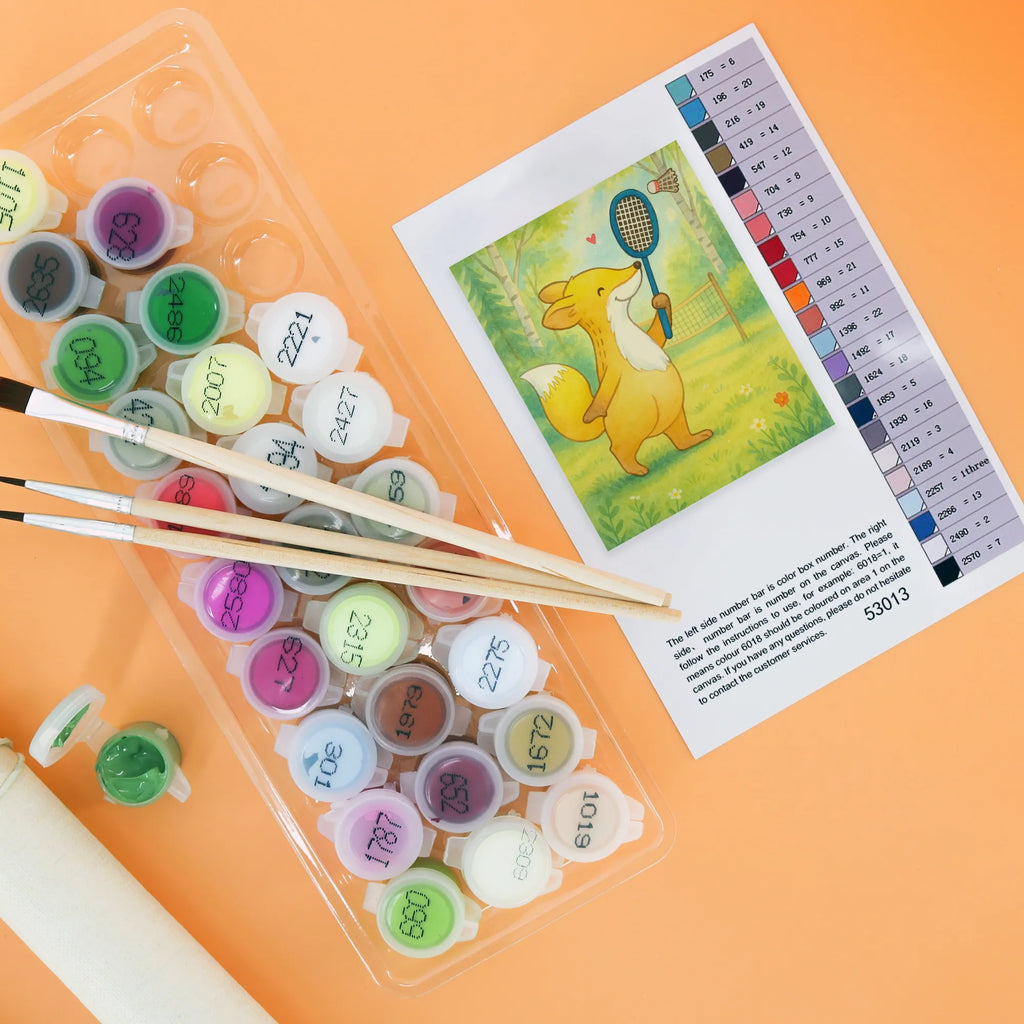 Paint by Numbers Fox play badminton Design Gift, giving, thank you, award, profit, athlete, Play shuttlecock