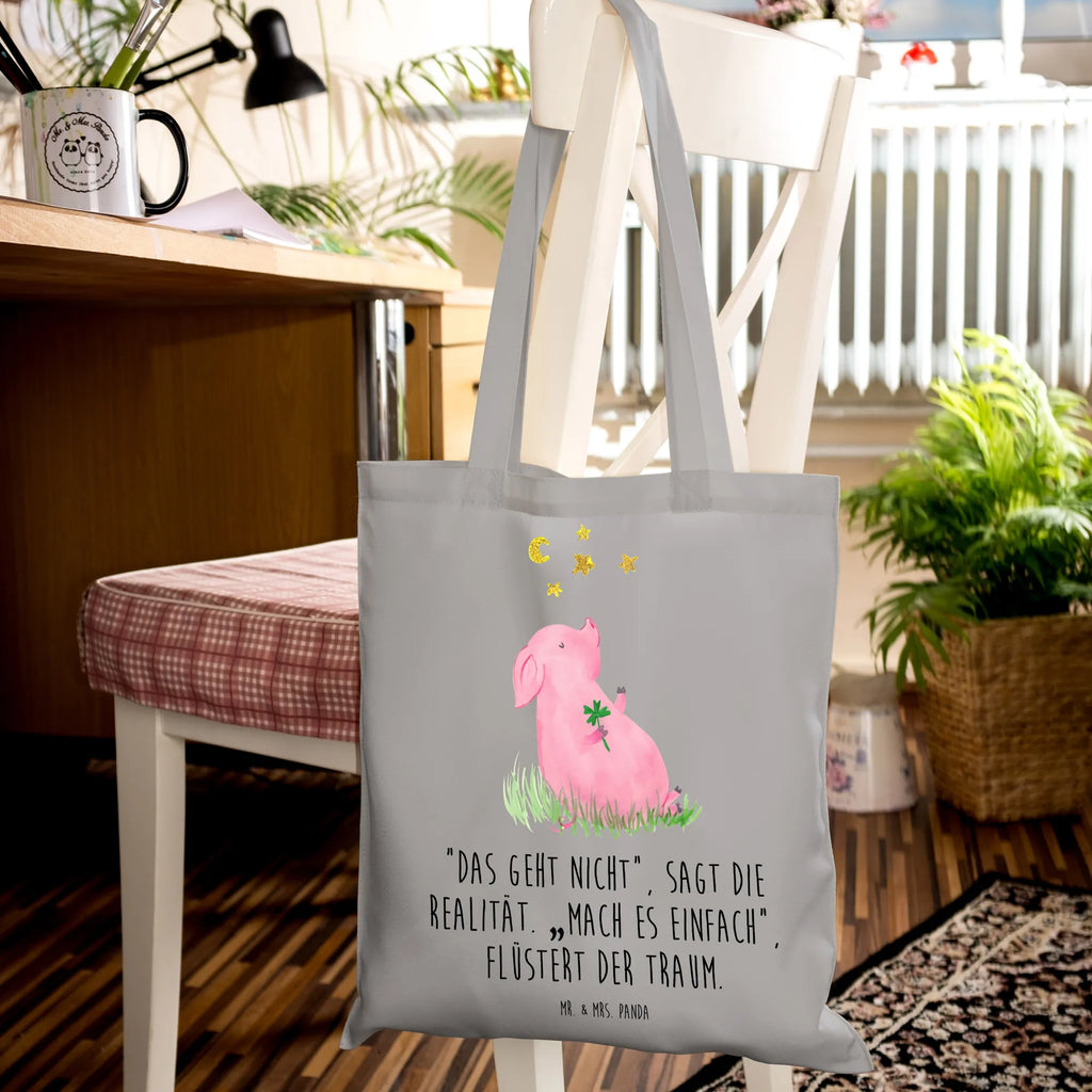 Tote bag Pig Luck cloth bag, bag, shopper, shopping bag, jute bag, pouch, Carrier bag, shoulder bag, cotton bag, small animals, cute, funny, cute animal motives, hand drawn, small world, funny sayings, good mood, happy, gifts, gift ideas, special gifts, animal lover, card, motivation, goals, lucky charm, asterisks, piglet, pig, stars, Lucky bastard. Luck, dreams
