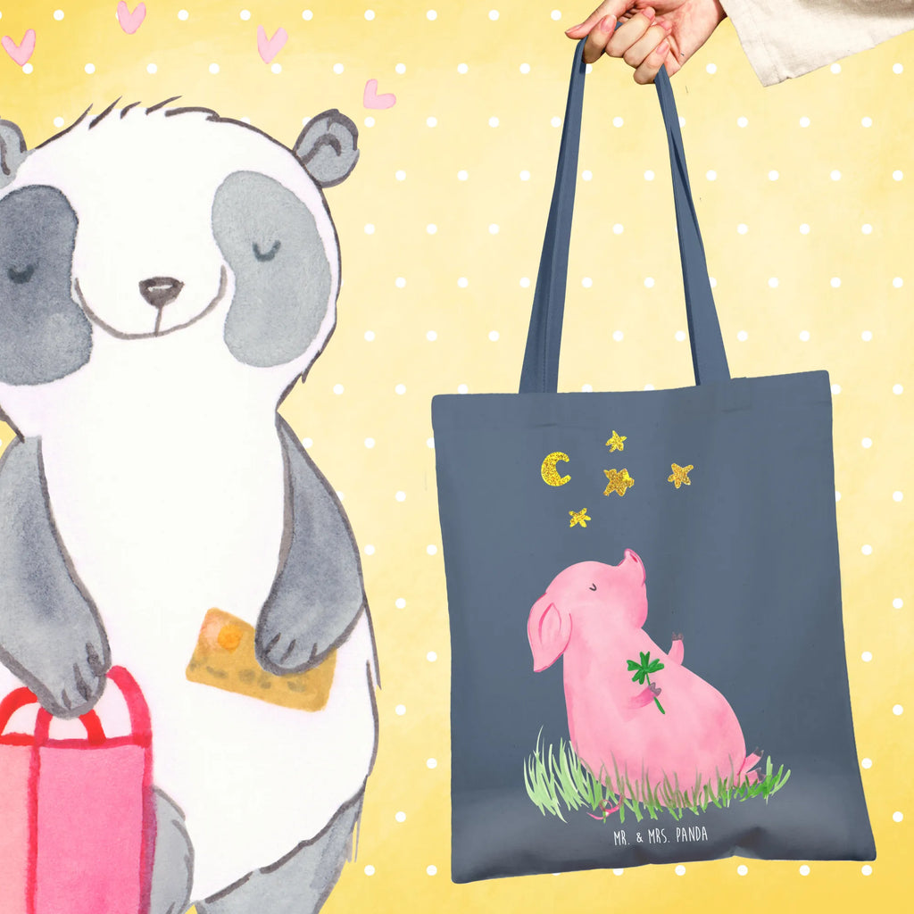 Tote bag Pig Luck cloth bag, bag, shopper, shopping bag, jute bag, pouch, Carrier bag, shoulder bag, cotton bag, small animals, cute, funny, cute animal motives, hand drawn, small world, funny sayings, good mood, happy, gifts, gift ideas, special gifts, animal lover, card, motivation, goals, lucky charm, asterisks, piglet, pig, stars, Lucky bastard. Luck, dreams