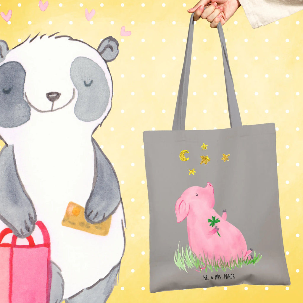 Tote bag Pig Luck cloth bag, bag, shopper, shopping bag, jute bag, pouch, Carrier bag, shoulder bag, cotton bag, small animals, cute, funny, cute animal motives, hand drawn, small world, funny sayings, good mood, happy, gifts, gift ideas, special gifts, animal lover, card, motivation, goals, lucky charm, asterisks, piglet, pig, stars, Lucky bastard. Luck, dreams