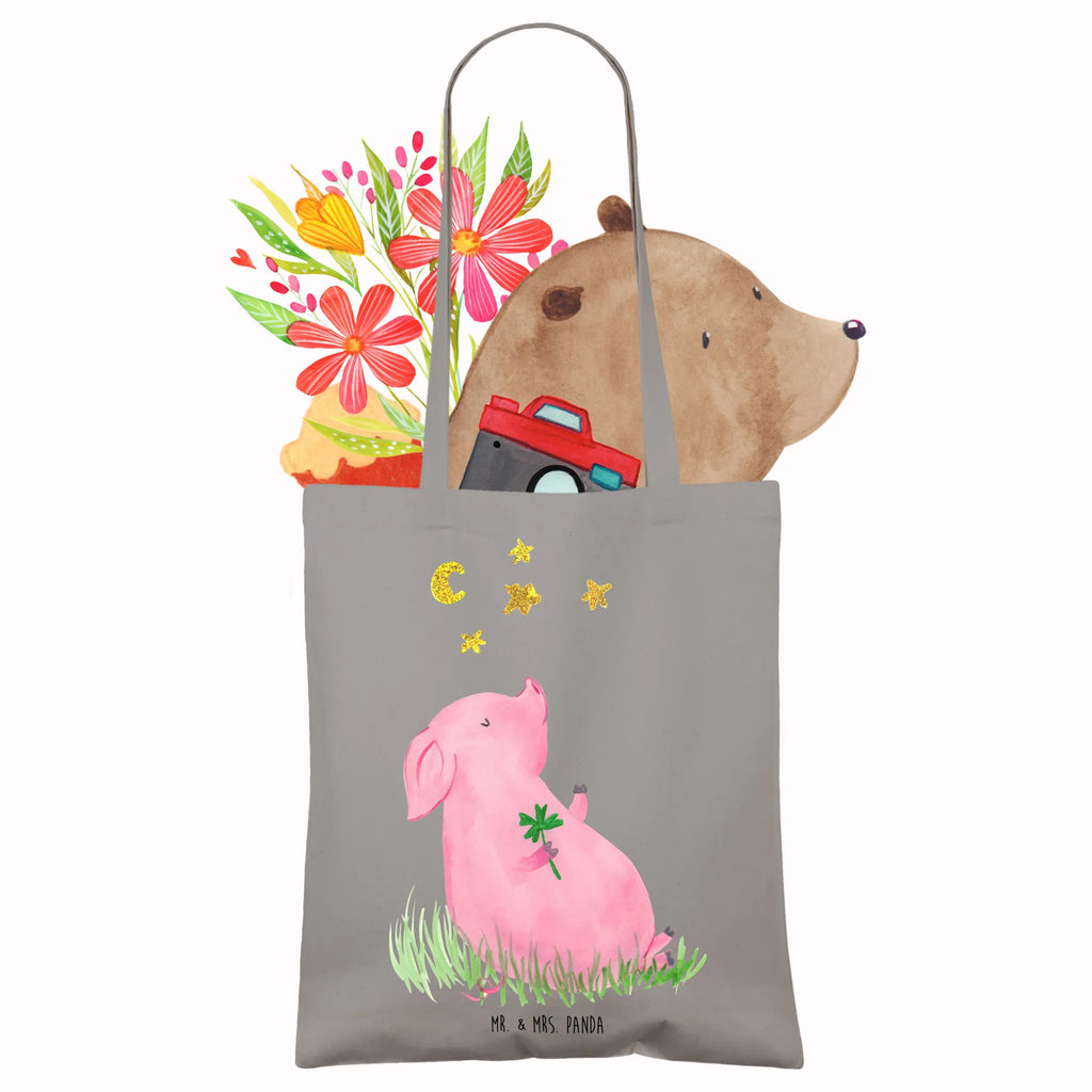 Tote bag Pig Luck cloth bag, bag, shopper, shopping bag, jute bag, pouch, Carrier bag, shoulder bag, cotton bag, small animals, cute, funny, cute animal motives, hand drawn, small world, funny sayings, good mood, happy, gifts, gift ideas, special gifts, animal lover, card, motivation, goals, lucky charm, asterisks, piglet, pig, stars, Lucky bastard. Luck, dreams