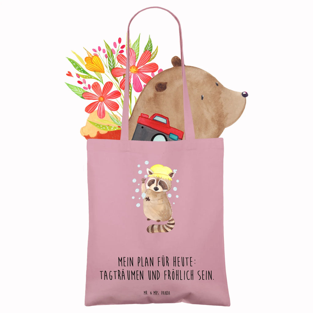 Tragetasche Waschbär Laptoptasche, Stoffbeutel, Shopper, Badetasche, Beutel, Strandtasche, Einkaufstüte, Jutebeutel, Beuteltasche, Stofftasche, Schultertasche, Tasche, Einkaufstasche, Jutetasche, Tragetasche, Umhängetasche, Tiermotive, Gute Laune, lustige Sprüche, Tiere, Tagträumen, Seifenblasen, Waschbär, waschen, Fröhlich, Plan