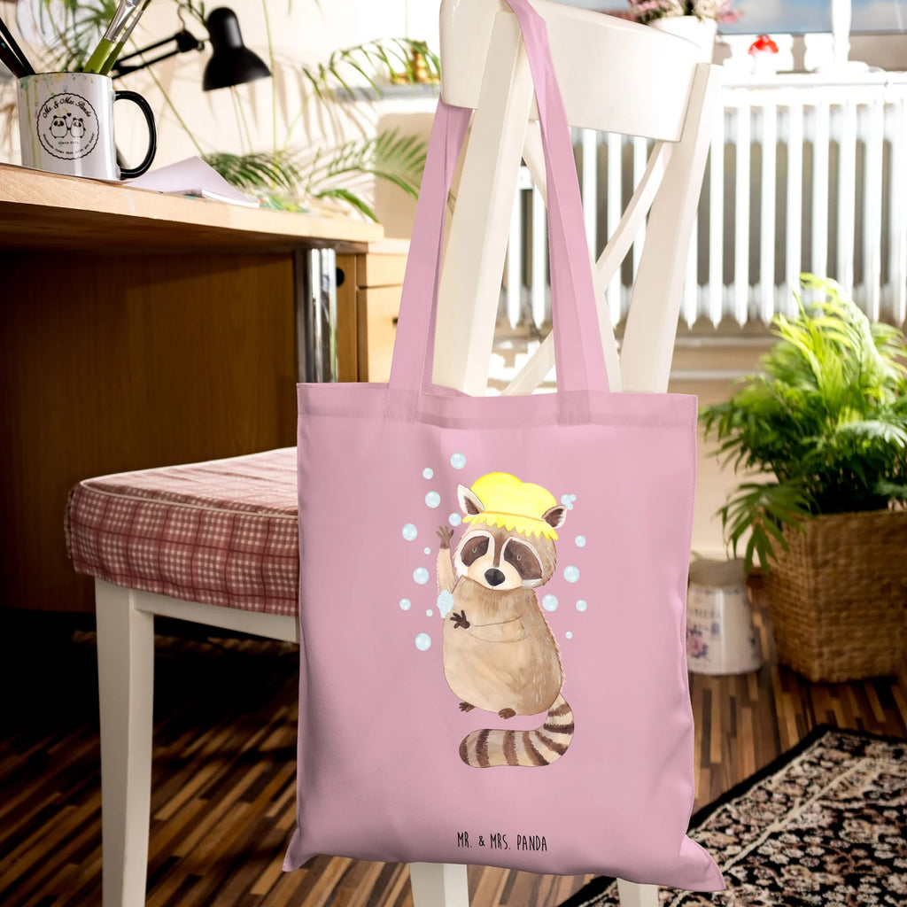 Tragetasche Waschbär Laptoptasche, Stoffbeutel, Shopper, Badetasche, Beutel, Strandtasche, Einkaufstüte, Jutebeutel, Beuteltasche, Stofftasche, Schultertasche, Tasche, Einkaufstasche, Jutetasche, Tragetasche, Umhängetasche, Tiermotive, Gute Laune, lustige Sprüche, Tiere, Tagträumen, Seifenblasen, Waschbär, waschen, Fröhlich, Plan