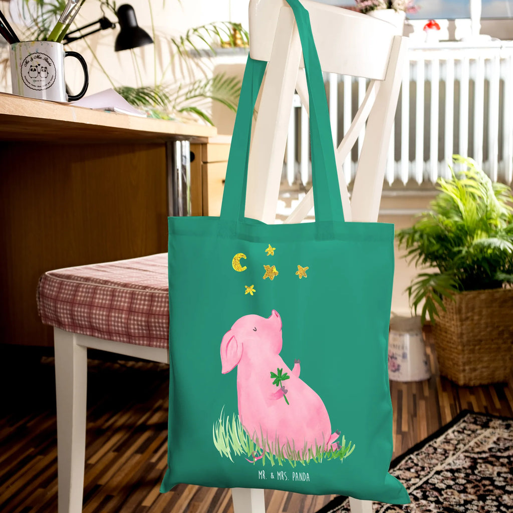 Tote bag Pig Luck cloth bag, bag, shopper, shopping bag, jute bag, pouch, Carrier bag, shoulder bag, cotton bag, small animals, cute, funny, cute animal motives, hand drawn, small world, funny sayings, good mood, happy, gifts, gift ideas, special gifts, animal lover, card, motivation, goals, lucky charm, asterisks, piglet, pig, stars, Lucky bastard. Luck, dreams