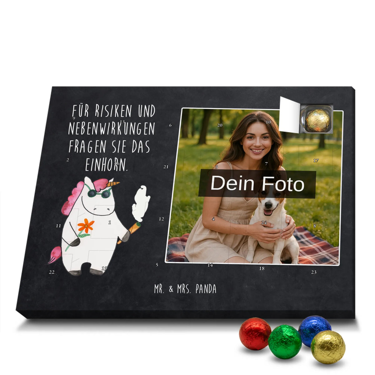 Personalisierter Schoko Foto Adventskalender Einhorn Woodstock Foto Schokoladen Adventskalender, Schoko Foto Adventskalender, Foto Adventskalender, Fotokalender Advent, Personalisierter Schoko Foto Adventskalender, Einhörner, Unicorn, Einhorn Deko, Einhorn, Joint, Zigarette, Alkohol, Kiffen, Spaß. Lustig, Woodstock, Party, Witzig