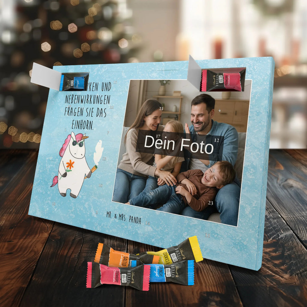 Personalisierter Schoko Foto Adventskalender Einhorn Woodstock Personalisierter Schoko Foto Adventskalender, Unicorn, Einhorn, Einhörner, Einhorn Deko, Zigarette, Spaß. Lustig, Alkohol, Joint, Woodstock, Party, Kiffen, Witzig