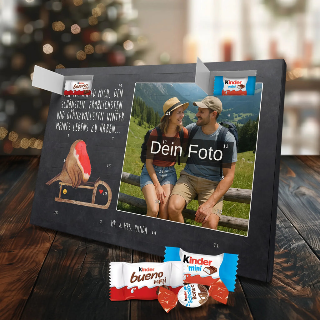 Personalisierter Schoko Foto Adventskalender Rotkehlchen Schlitten Personalisierter Schoko Foto Adventskalender, Winter, Wintermotiv, Advent, Nikolaus, Weihnachten, Weihnachtsdeko, Heiligabend, Vogel, Schlitten