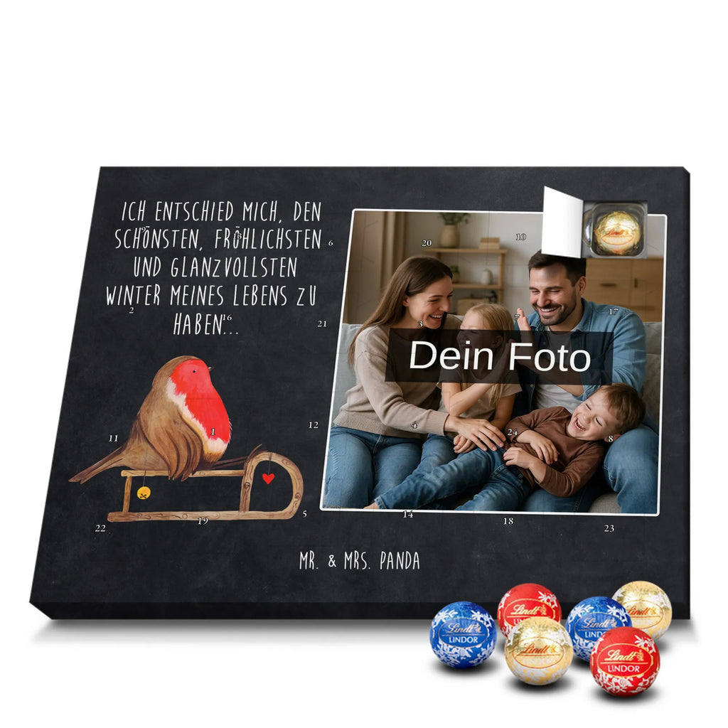 Personalisierter Schoko Foto Adventskalender Rotkehlchen Schlitten Personalisierter Schoko Foto Adventskalender, Winter, Wintermotiv, Advent, Nikolaus, Weihnachten, Weihnachtsdeko, Heiligabend, Vogel, Schlitten