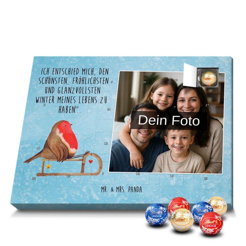 Personalisierter Schoko Foto Adventskalender Rotkehlchen Schlitten Personalisierter Schoko Foto Adventskalender, Winter, Wintermotiv, Advent, Nikolaus, Weihnachten, Weihnachtsdeko, Heiligabend, Vogel, Schlitten