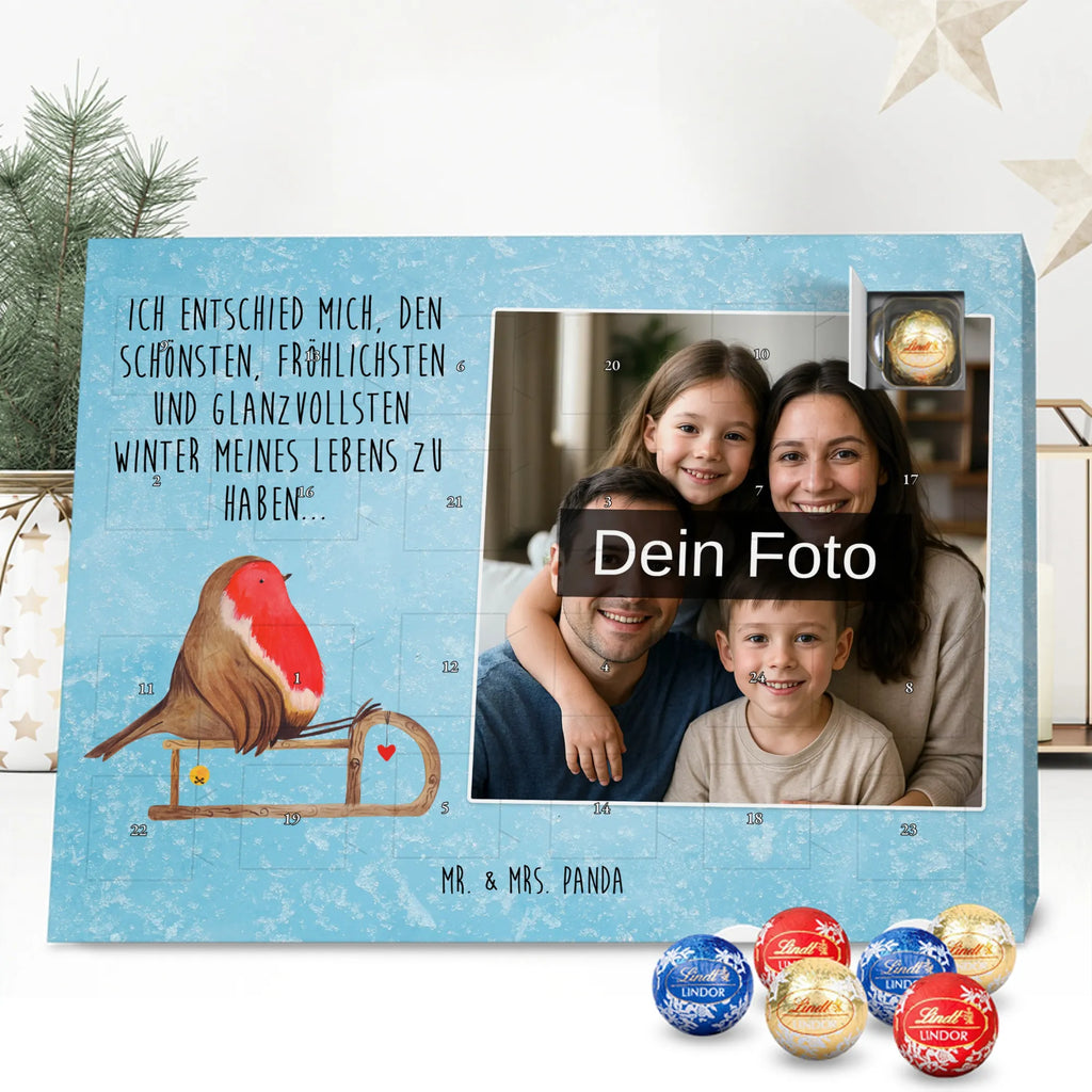 Personalisierter Schoko Foto Adventskalender Rotkehlchen Schlitten Personalisierter Schoko Foto Adventskalender, Winter, Wintermotiv, Advent, Nikolaus, Weihnachten, Weihnachtsdeko, Heiligabend, Vogel, Schlitten