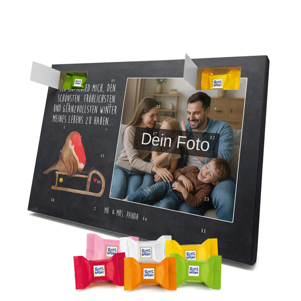 Personalisierter Schoko Foto Adventskalender Rotkehlchen Schlitten Personalisierter Schoko Foto Adventskalender, Winter, Wintermotiv, Advent, Nikolaus, Weihnachten, Weihnachtsdeko, Heiligabend, Vogel, Schlitten