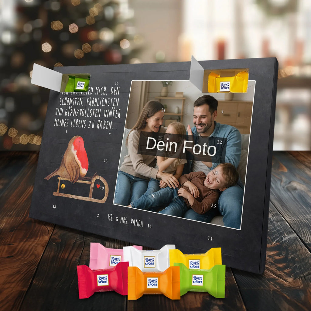 Personalisierter Schoko Foto Adventskalender Rotkehlchen Schlitten Personalisierter Schoko Foto Adventskalender, Winter, Wintermotiv, Advent, Nikolaus, Weihnachten, Weihnachtsdeko, Heiligabend, Vogel, Schlitten