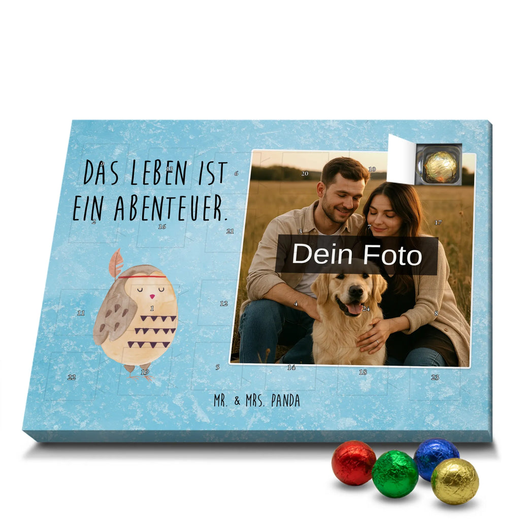 Personalisierter Schoko Foto Adventskalender Eule Federschmuck Personalisierter Schoko Foto Adventskalender, Eule, Dekoration, Federschmuck, Owl, Das Leben ist ein Abenteuer, Reisespruch, Eule Deko