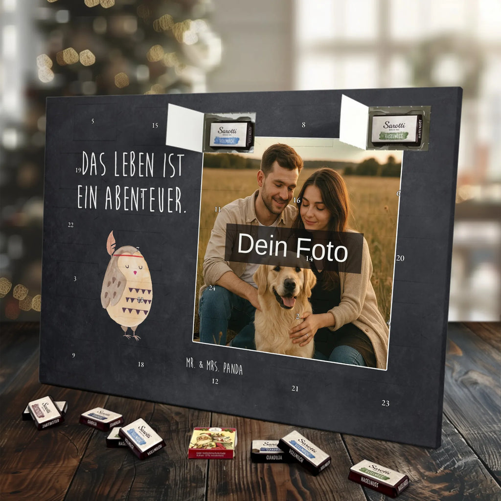 Personalisierter Schoko Foto Adventskalender Eule Federschmuck Personalisierter Schoko Foto Adventskalender, Eule, Dekoration, Federschmuck, Owl, Das Leben ist ein Abenteuer, Reisespruch, Eule Deko
