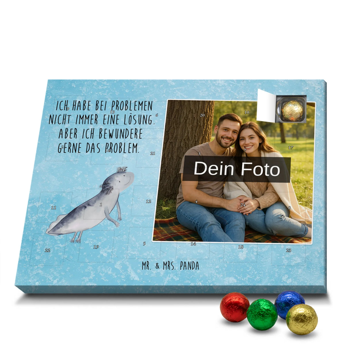 Personalisierter Schoko Foto Adventskalender Axolotl Schwimmen Foto Schokoladen Adventskalender, Fotokalender Advent, Schoko Foto Adventskalender, Personalisierter Schoko Foto Adventskalender, Foto Adventskalender, Axolotl, Molch, Motivation, Problem, Lösungen, Probleme, Lurch, Lurche, Schwanzlurch, Axolot