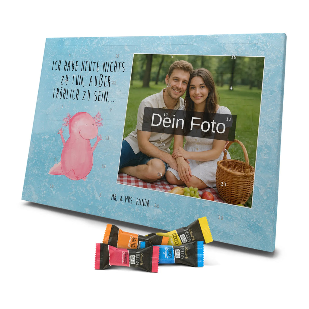 Personalisierter Schoko Foto Adventskalender Axolotl Hurra Personalisierter Schoko Foto Adventskalender, Molch, Axolotl, Lurche, Axolot, Schwanzlurch, Fröhlich, Spaß, Motivation, Freude, Zufriedenheit, Lurch
