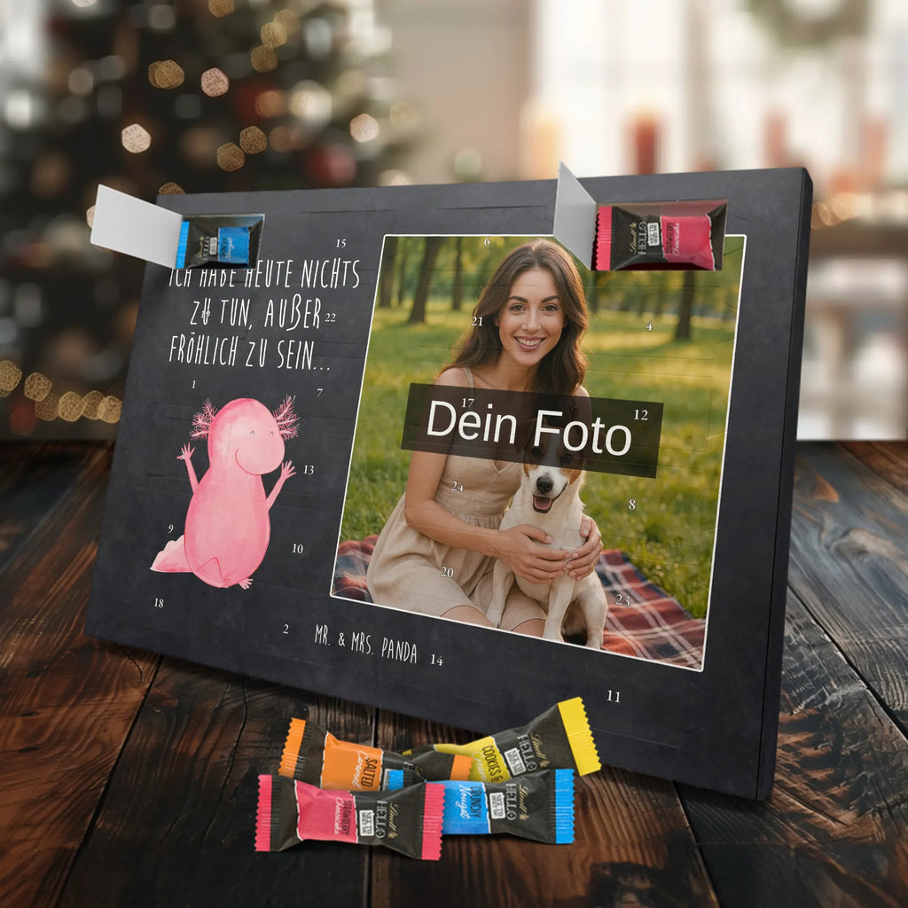 Personalisierter Schoko Foto Adventskalender Axolotl Hurra Personalisierter Schoko Foto Adventskalender, Molch, Axolotl, Lurche, Axolot, Schwanzlurch, Fröhlich, Spaß, Motivation, Freude, Zufriedenheit, Lurch