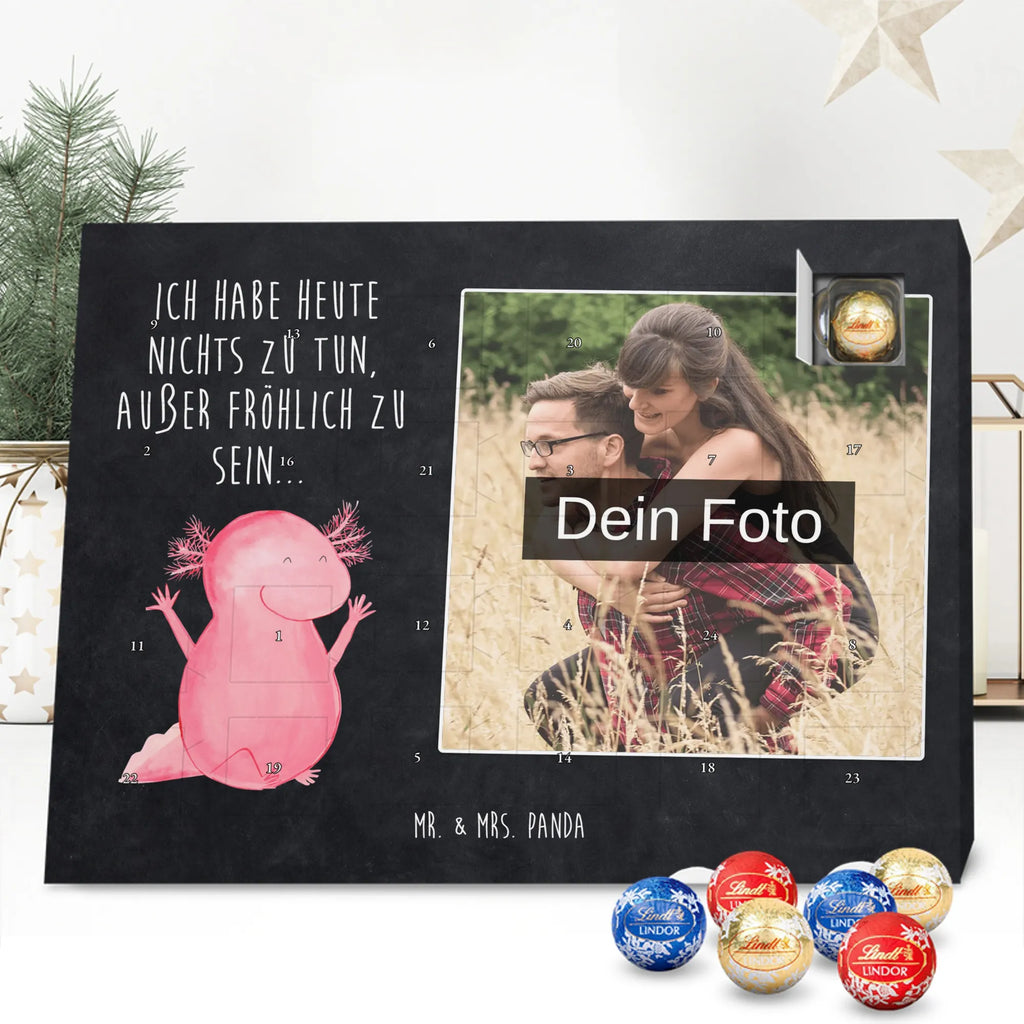 Personalisierter Schoko Foto Adventskalender Axolotl Hurra Personalisierter Schoko Foto Adventskalender, Molch, Axolotl, Lurche, Axolot, Schwanzlurch, Fröhlich, Spaß, Motivation, Freude, Zufriedenheit, Lurch